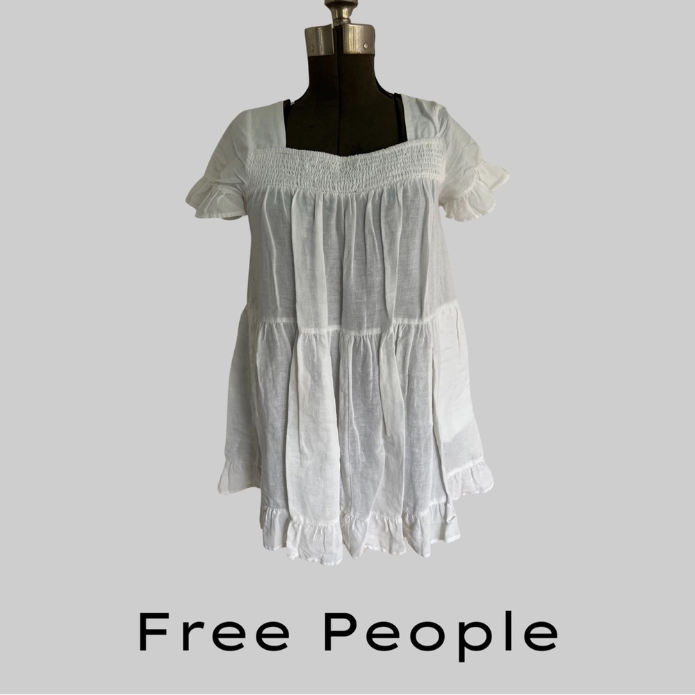 FREE PEOPLE IVORY LINEN BABYDOLL DRESS - SIZE SMALL